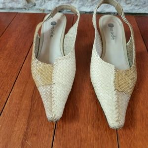 F. Mode Beige Leather Sling Backs Sz 35
